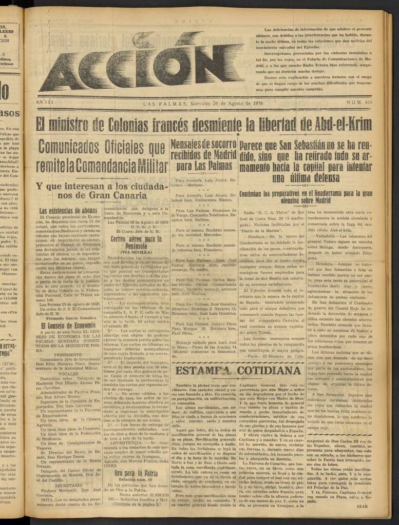 Miniatura de Acción (Las Palmas de Gran Canaria) del 26 de agosto de 1936, nº 416