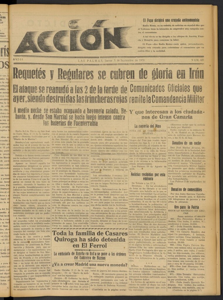 Miniatura de Acción (Las Palmas de Gran Canaria) del 3 de septiembre de 1936, nº 423