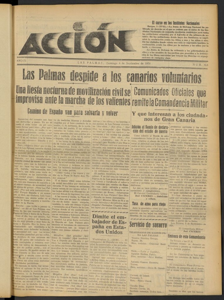 Miniatura de Acción (Las Palmas de Gran Canaria) del 6 de septiembre de 1936, nº 426