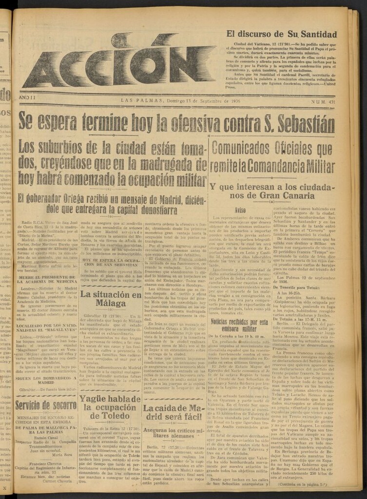 Miniatura de Acción (Las Palmas de Gran Canaria) del 13 de septiembre de 1936, nº 431