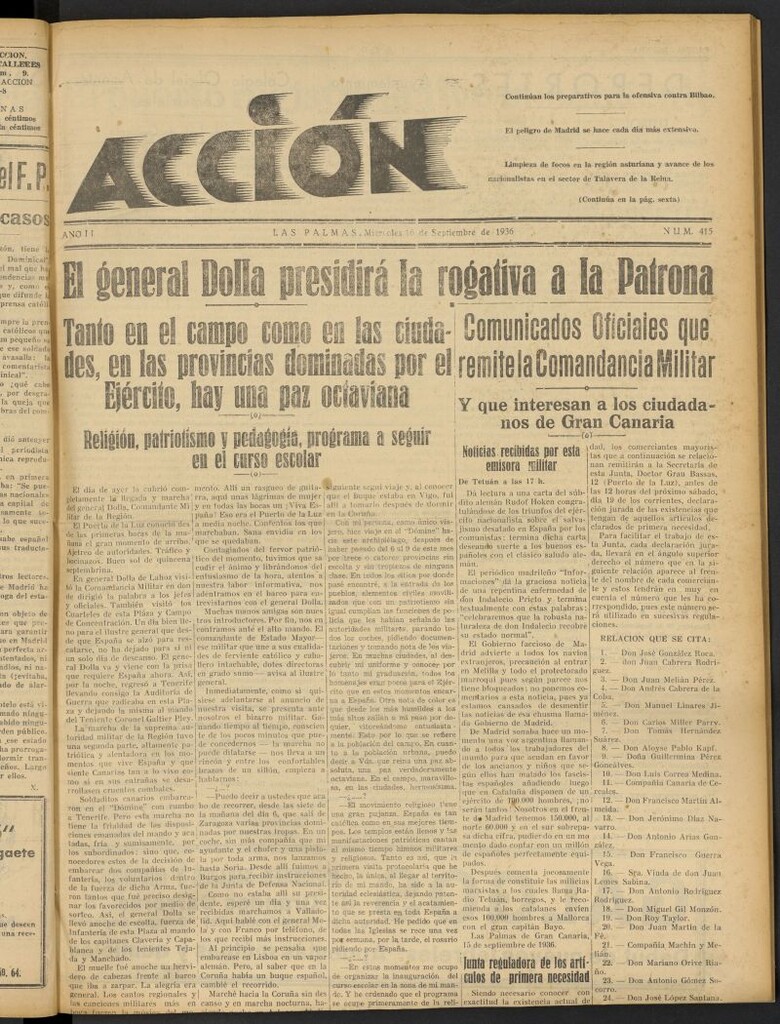 Miniatura de Acción (Las Palmas de Gran Canaria) del 16 de septiembre de 1936, nº 415
