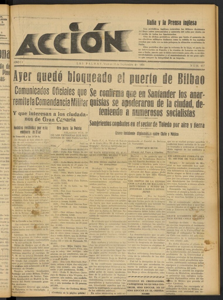 Miniatura de Acción (Las Palmas de Gran Canaria) del 18 de septiembre de 1936, nº 417
