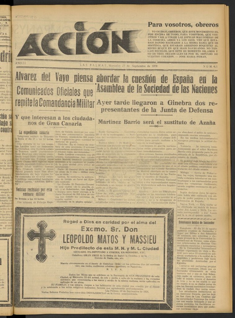 Miniatura de Acción (Las Palmas de Gran Canaria) del 23 de septiembre de 1936, nº 421