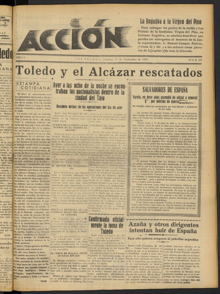 Miniatura de Acción (Las Palmas de Gran Canaria) del 27 de septiembre de 1936, nº 425