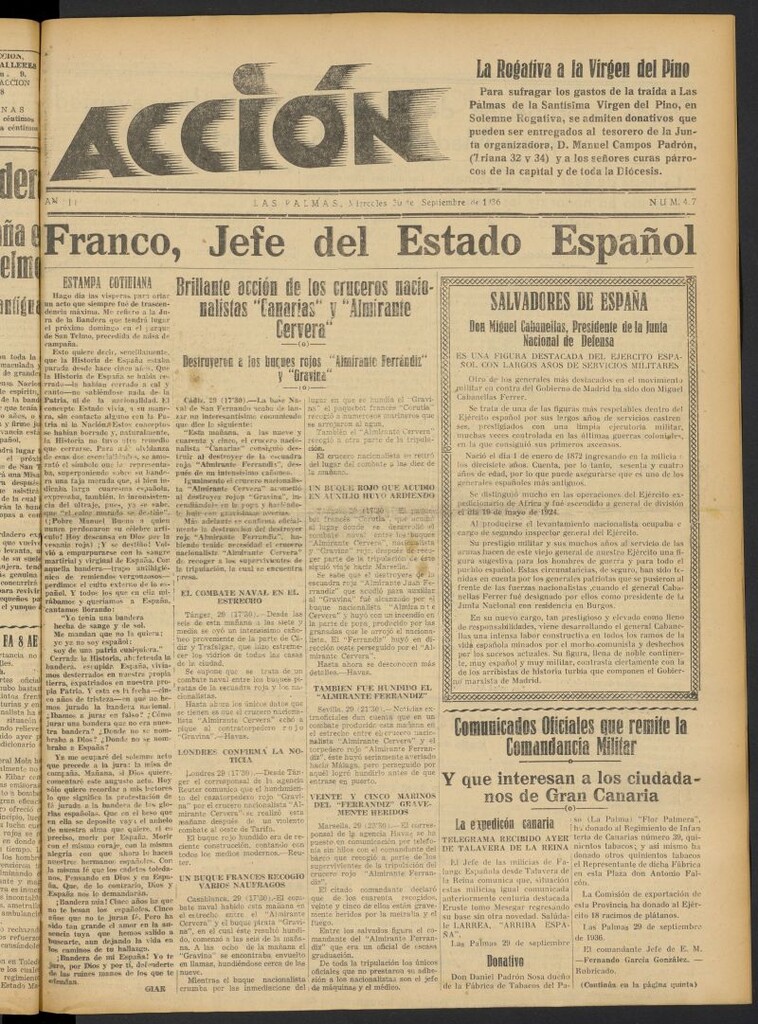 Miniatura de Acción (Las Palmas de Gran Canaria) del 30 de septiembre de 1936, nº 427