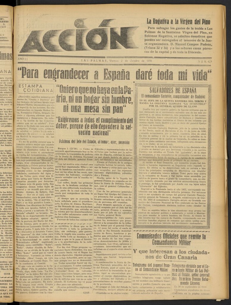 Miniatura de Acción (Las Palmas de Gran Canaria) del 2 de octubre de 1936, nº 429