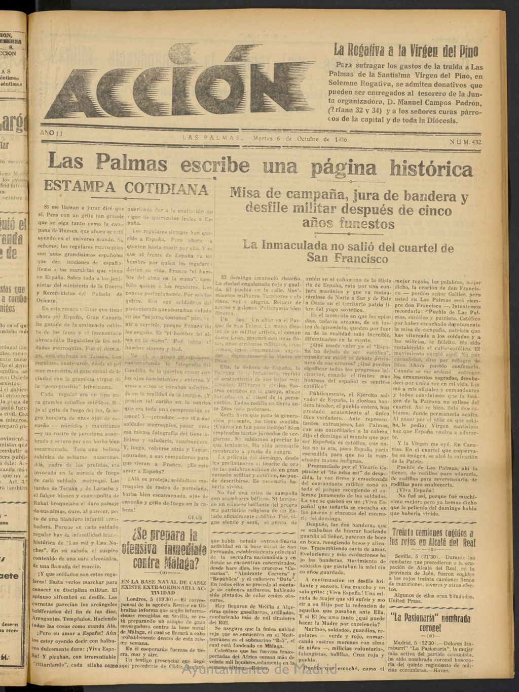 Miniatura de Acción (Las Palmas de Gran Canaria) del 6 de octubre de 1936, nº 432
