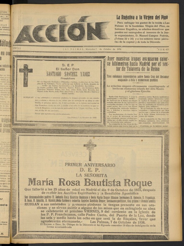 Miniatura de Acción (Las Palmas de Gran Canaria) del 7 de octubre de 1936, nº 433