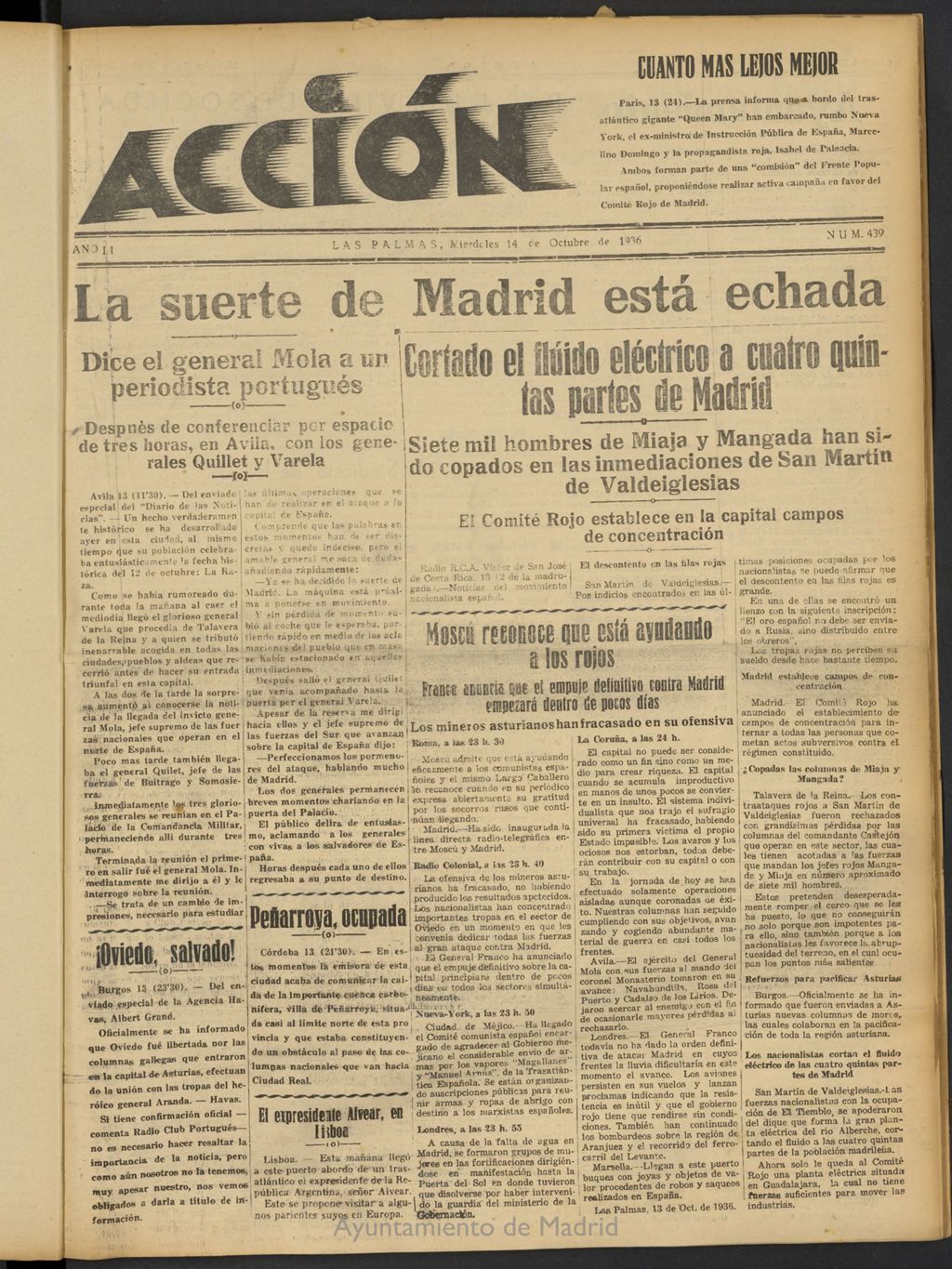 Miniatura de Acción (Las Palmas de Gran Canaria) del 14 de octubre de 1936, nº 439