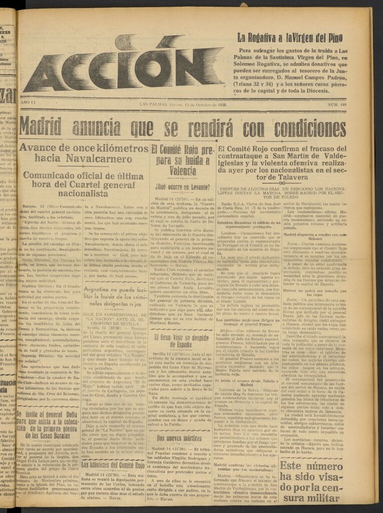 Miniatura de Acción (Las Palmas de Gran Canaria) del 15 de octubre de 1936, nº 440