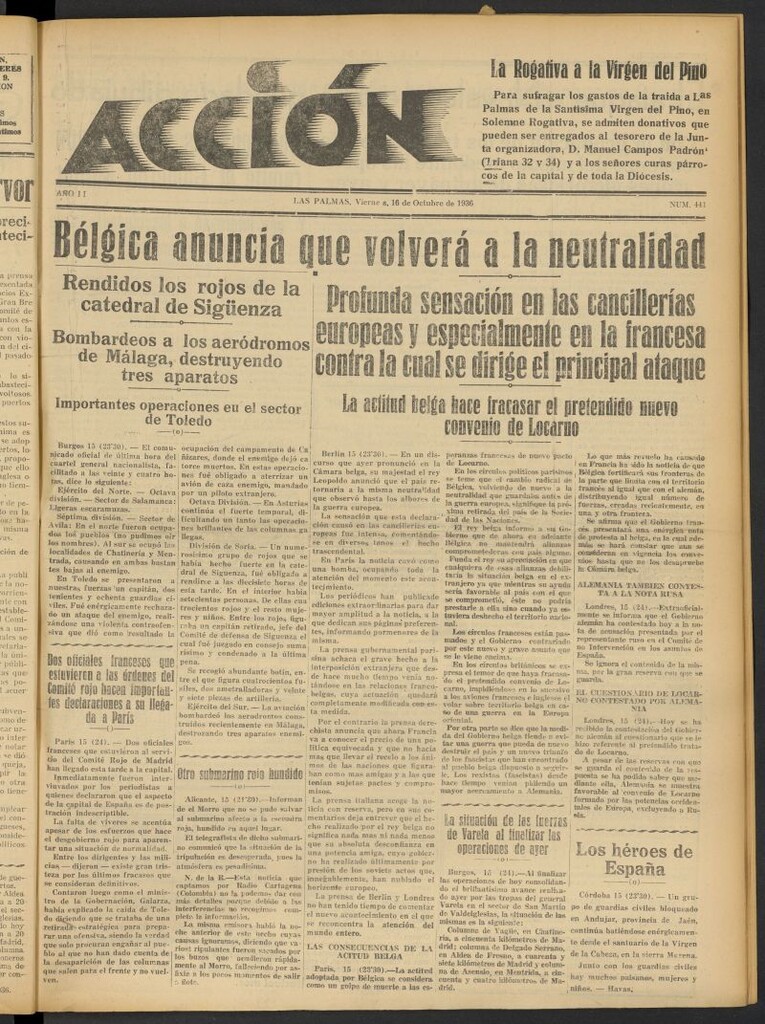 Miniatura de Acción (Las Palmas de Gran Canaria) del 16 de octubre de 1936, nº 441