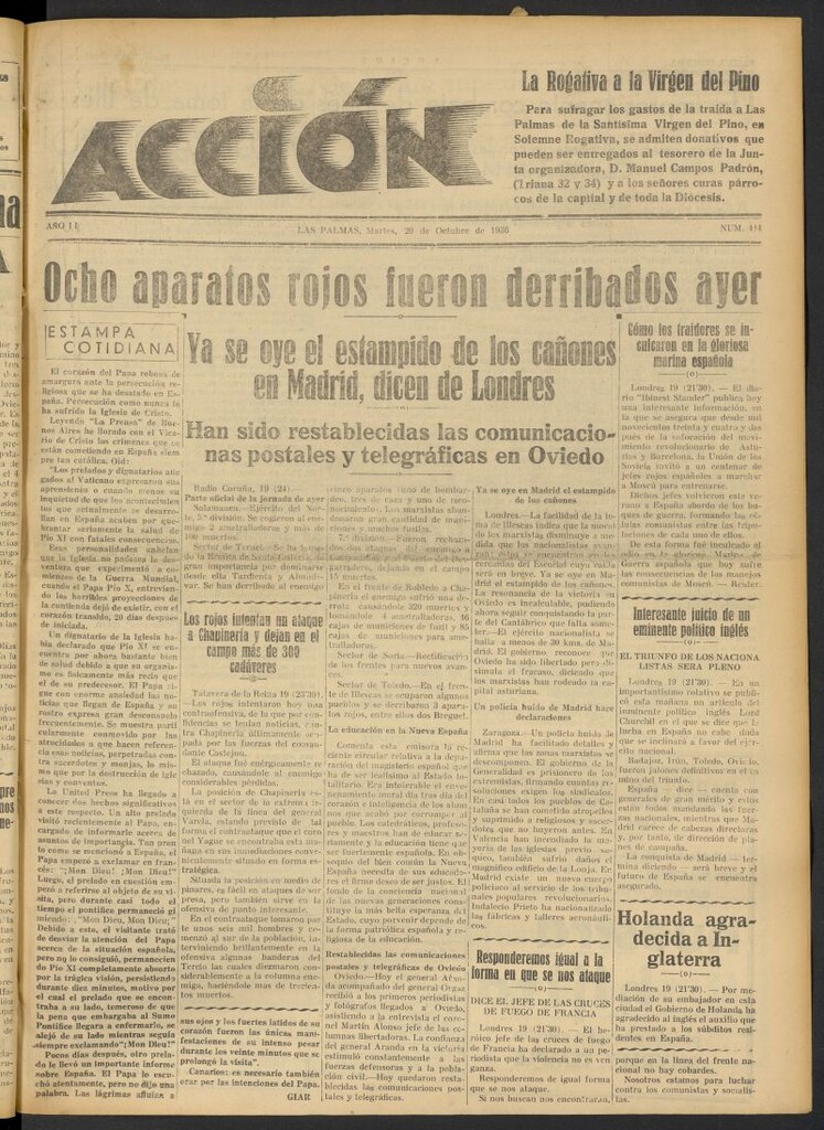 Miniatura de Acción (Las Palmas de Gran Canaria) del 20 de octubre de 1936, nº 444