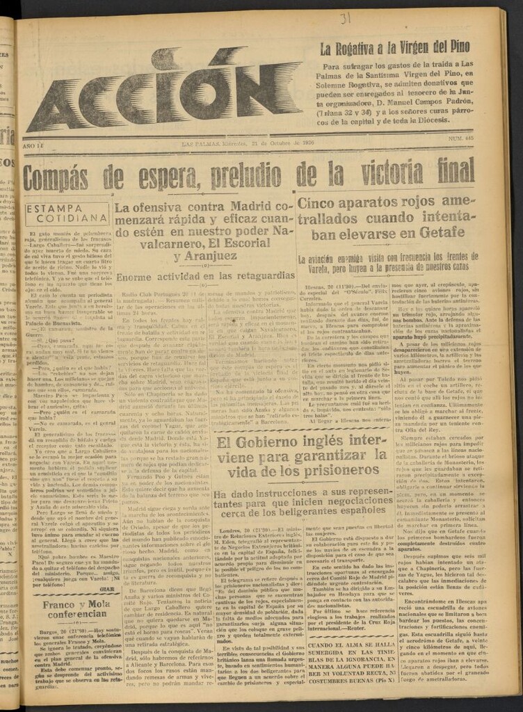 Miniatura de Acción (Las Palmas de Gran Canaria) del 21 de octubre de 1936, nº 445