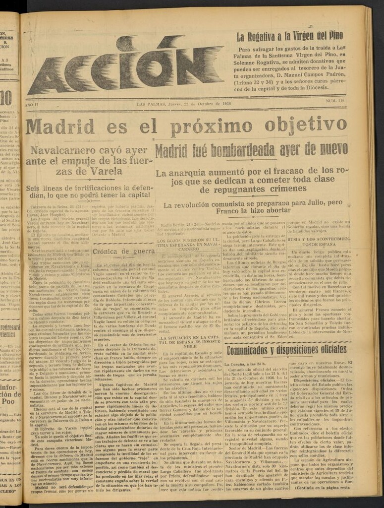 Miniatura de Acción (Las Palmas de Gran Canaria) del 22 de octubre de 1936, nº 446