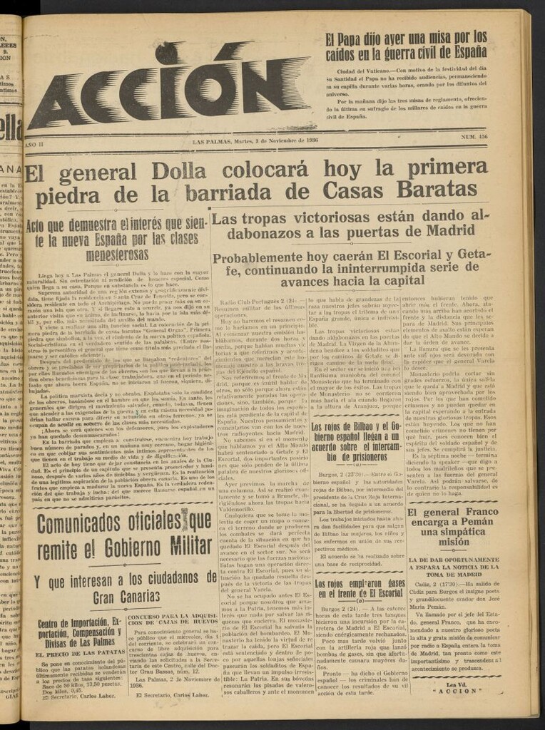 Miniatura de Acción (Las Palmas de Gran Canaria) del 3 de noviembre de 1936, nº 456