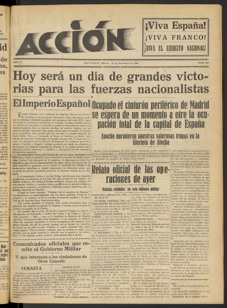 Miniatura de Acción (Las Palmas de Gran Canaria) del 10 de noviembre de 1936, nº 462