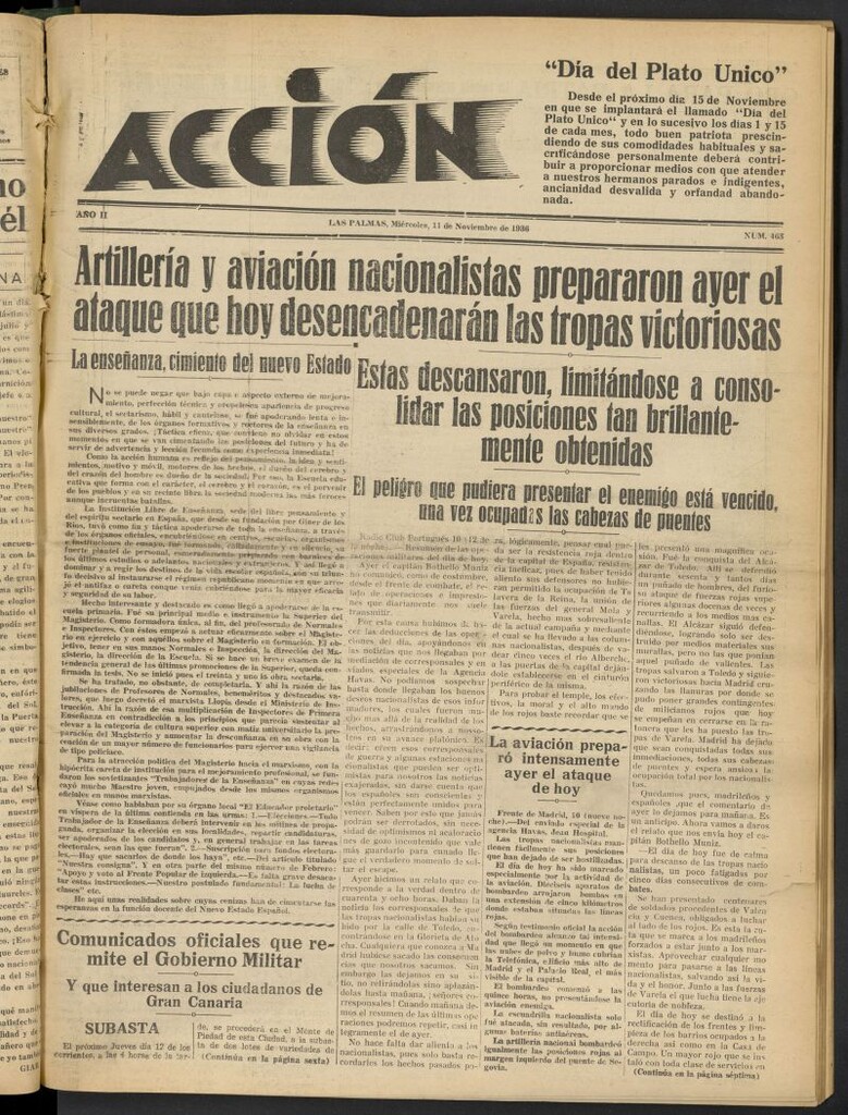 Miniatura de Acción (Las Palmas de Gran Canaria) del 11 de noviembre de 1936, nº 463