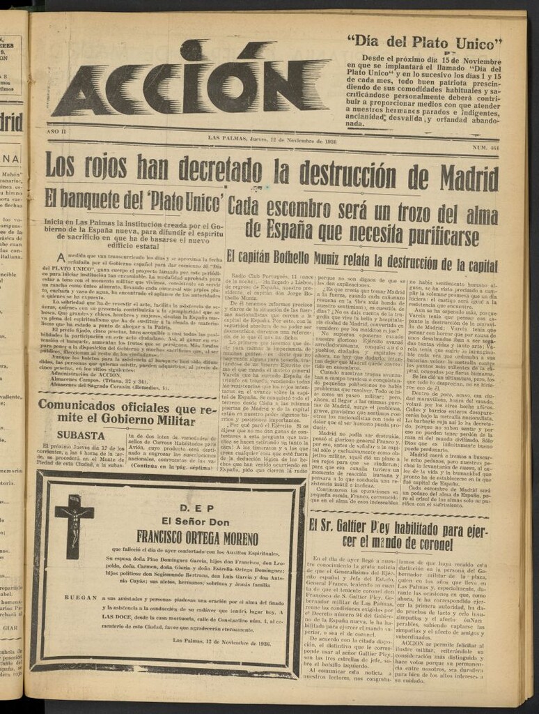 Miniatura de Acción (Las Palmas de Gran Canaria) del 12 de noviembre de 1936, nº 464
