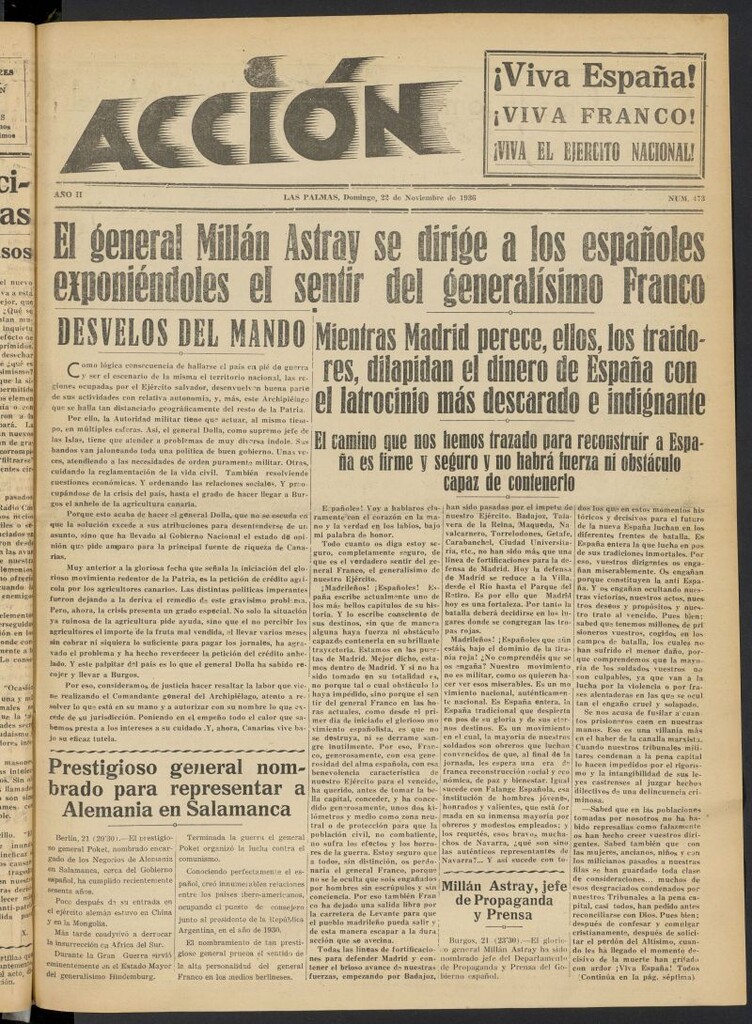 Miniatura de Acción (Las Palmas de Gran Canaria) del 22 de noviembre de 1936, nº 473