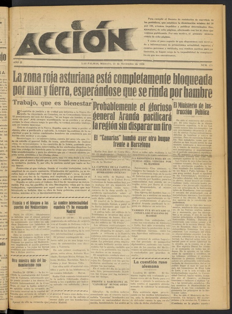 Miniatura de Acción (Las Palmas de Gran Canaria) del 25 de noviembre de 1936, nº 475