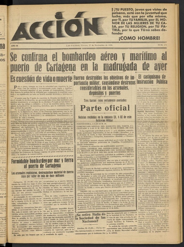 Miniatura de Acción (Las Palmas de Gran Canaria) del 27 de noviembre de 1936, nº 478