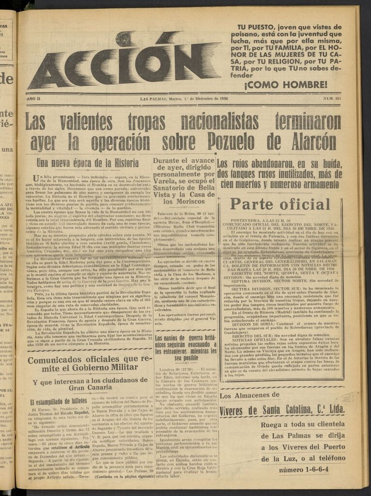 Miniatura de Acción (Las Palmas de Gran Canaria) del 1 de diciembre de 1936, nº 481