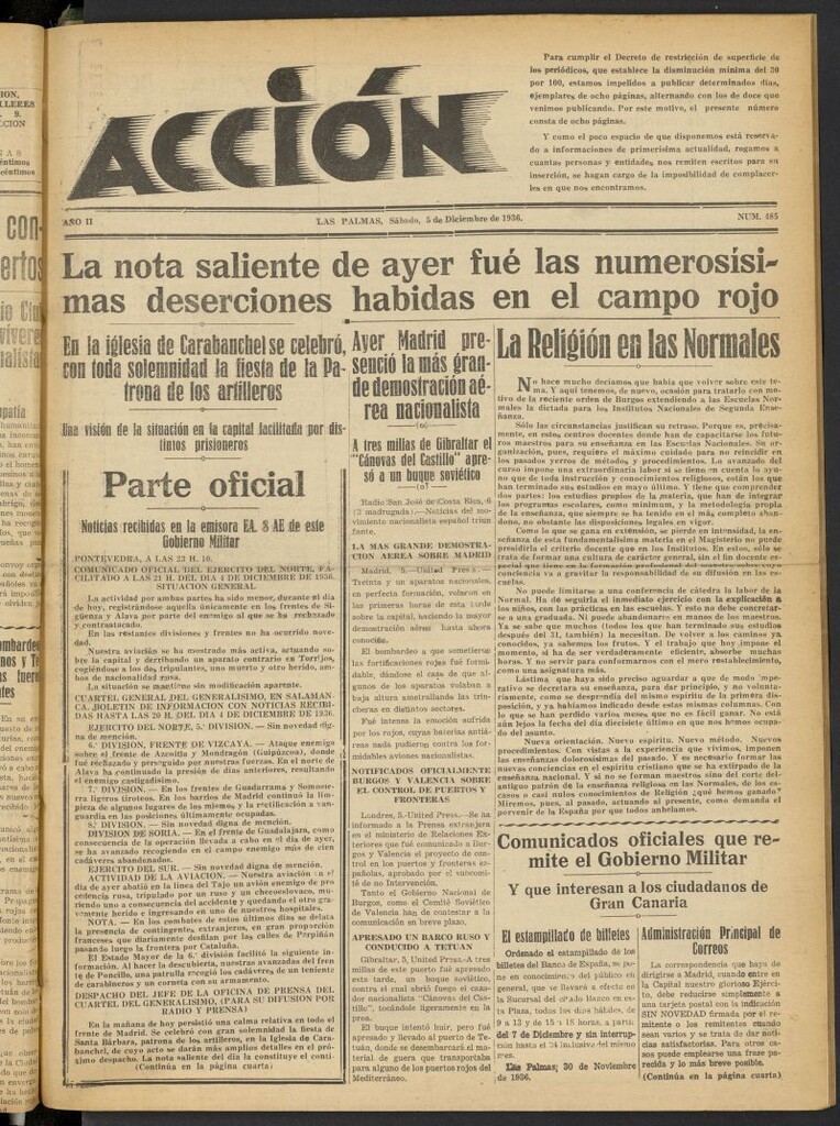 Miniatura de Acción (Las Palmas de Gran Canaria) del 5 de diciembre de 1936, nº 485
