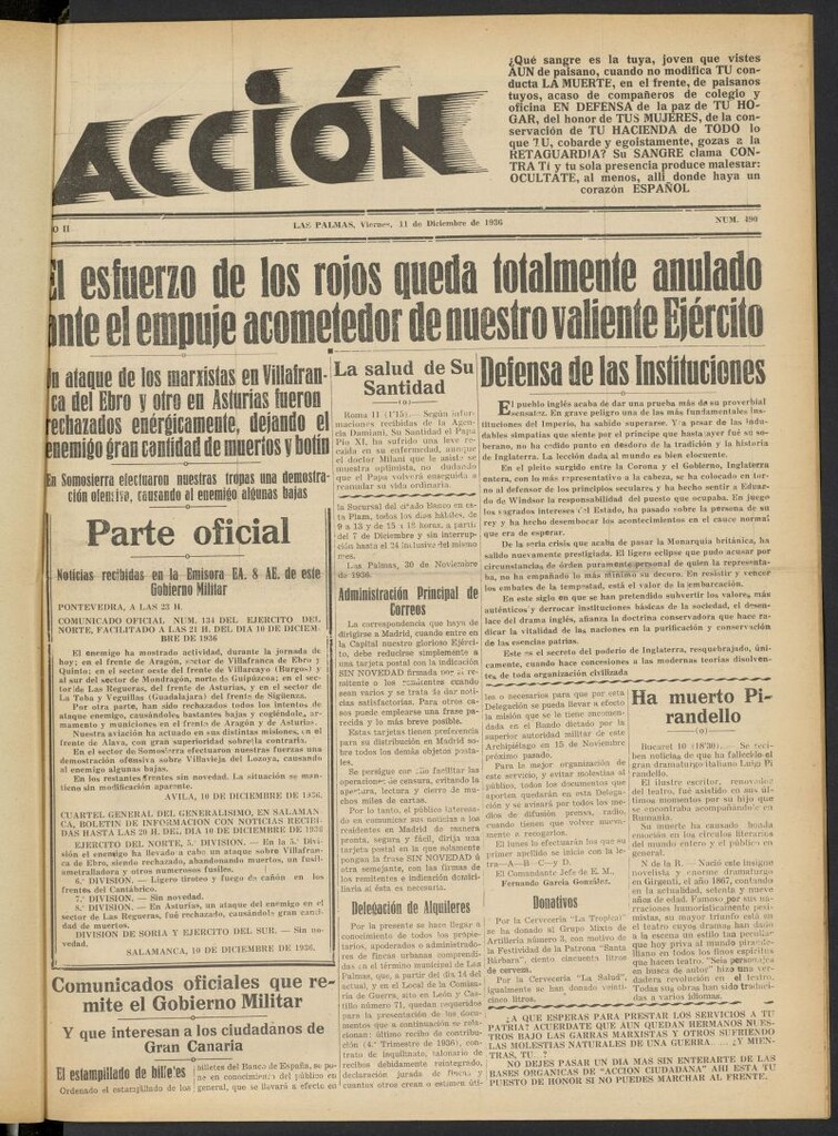 Miniatura de Acción (Las Palmas de Gran Canaria) del 11 de diciembre de 1936, nº 490