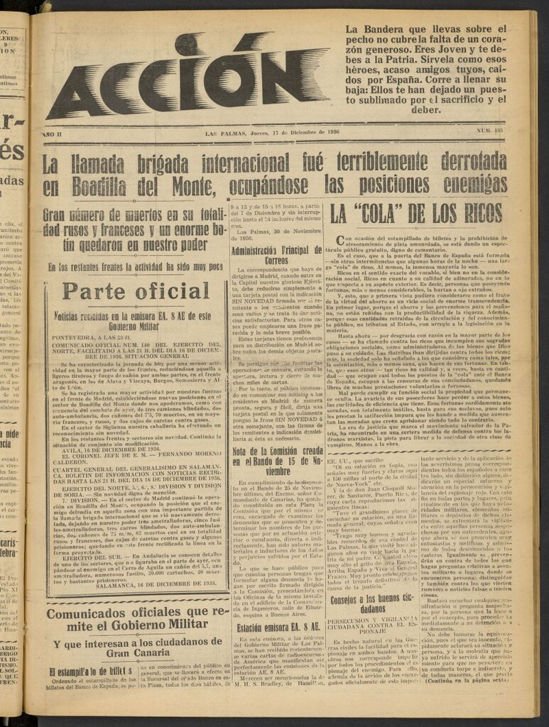 Miniatura de Acción (Las Palmas de Gran Canaria) del 17 de diciembre de 1936, nº 495