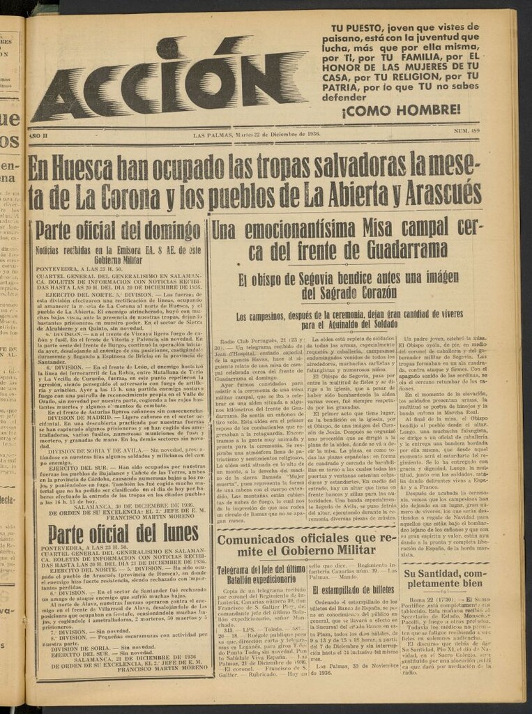Miniatura de Acción (Las Palmas de Gran Canaria) del 22 de diciembre de 1936, nº 499