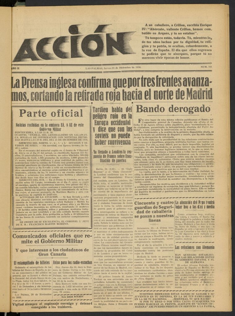 Miniatura de Acción (Las Palmas de Gran Canaria) del 24 de diciembre de 1936, nº 501