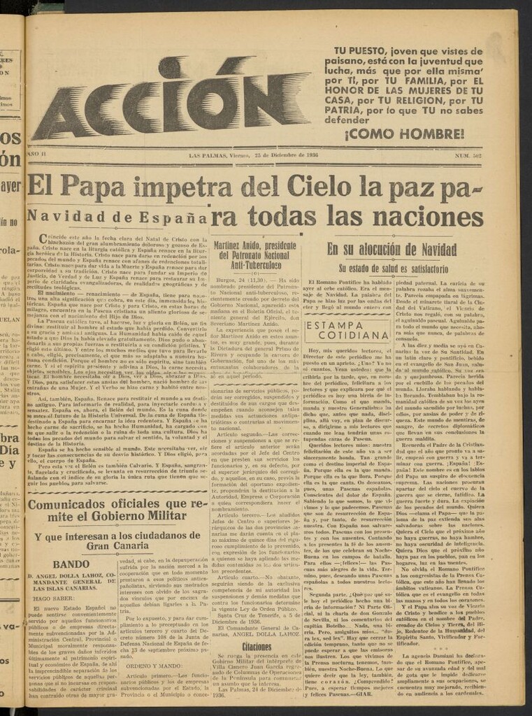 Miniatura de Acción (Las Palmas de Gran Canaria) del 25 de diciembre de 1936, nº 502