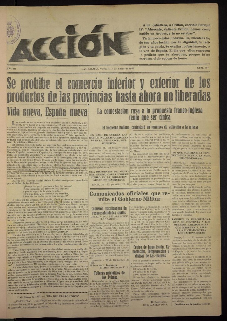 Miniatura de Acción (Las Palmas de Gran Canaria) del 1 de enero de 1937, nº 507