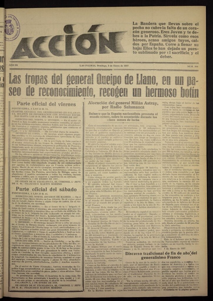 Miniatura de Acción (Las Palmas de Gran Canaria) del 3 de enero de 1937, nº 508