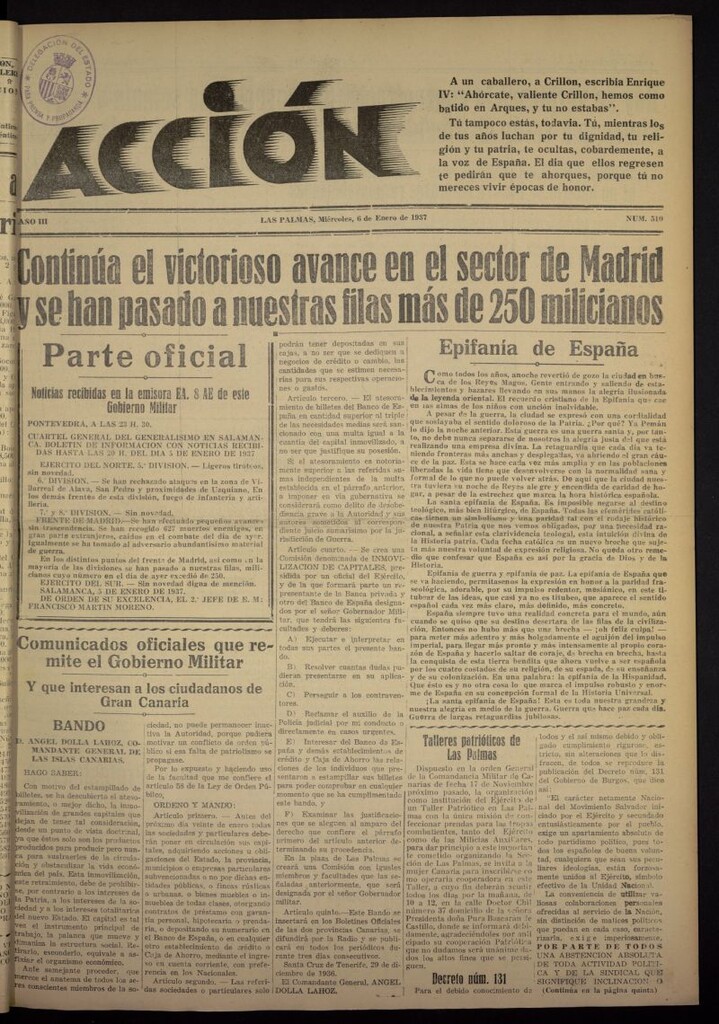 Miniatura de Acción (Las Palmas de Gran Canaria) del 6 de enero de 1937, nº 510