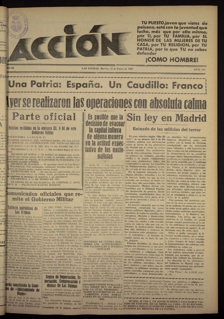 Miniatura de Acción (Las Palmas de Gran Canaria) del 12 de enero de 1937, nº 515