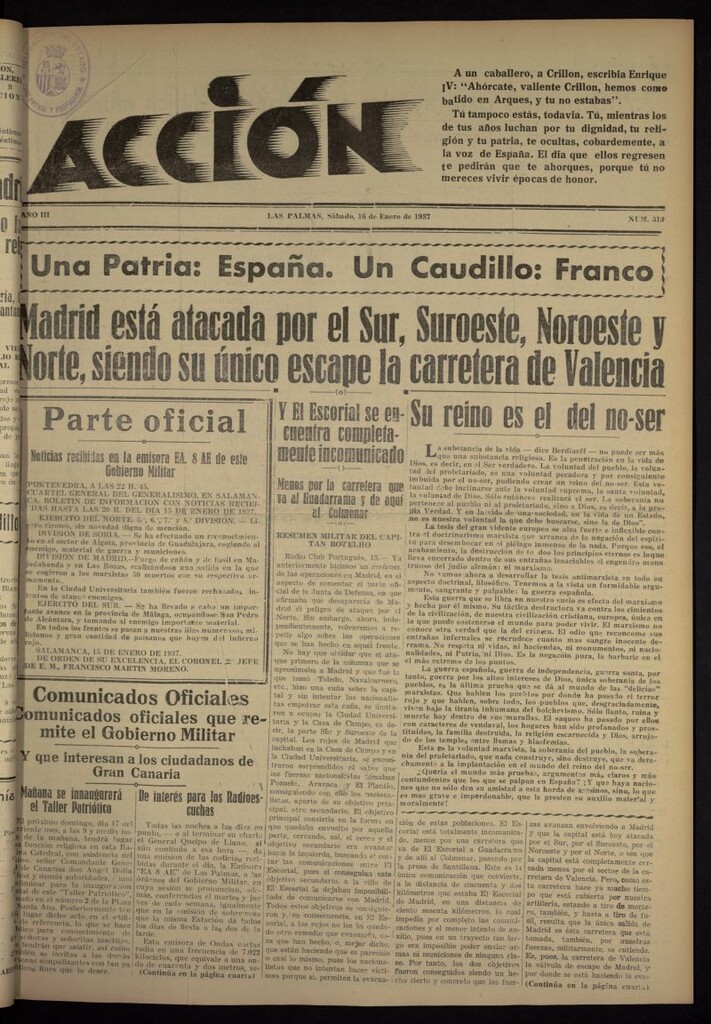 Miniatura de Acción (Las Palmas de Gran Canaria) del 16 de enero de 1937, nº 519