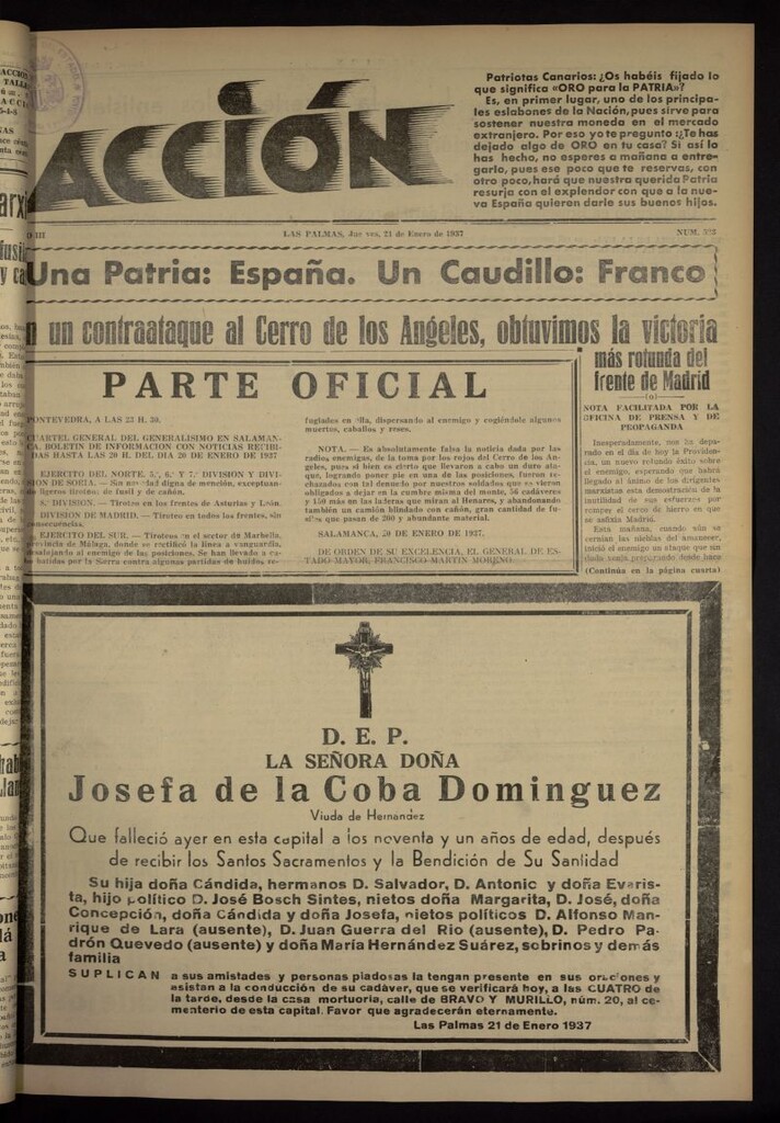 Miniatura de Acción (Las Palmas de Gran Canaria) del 21 de enero de 1937, nº 523