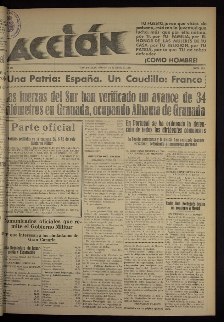 Miniatura de Acción (Las Palmas de Gran Canaria) del 23 de enero de 1937, nº 525