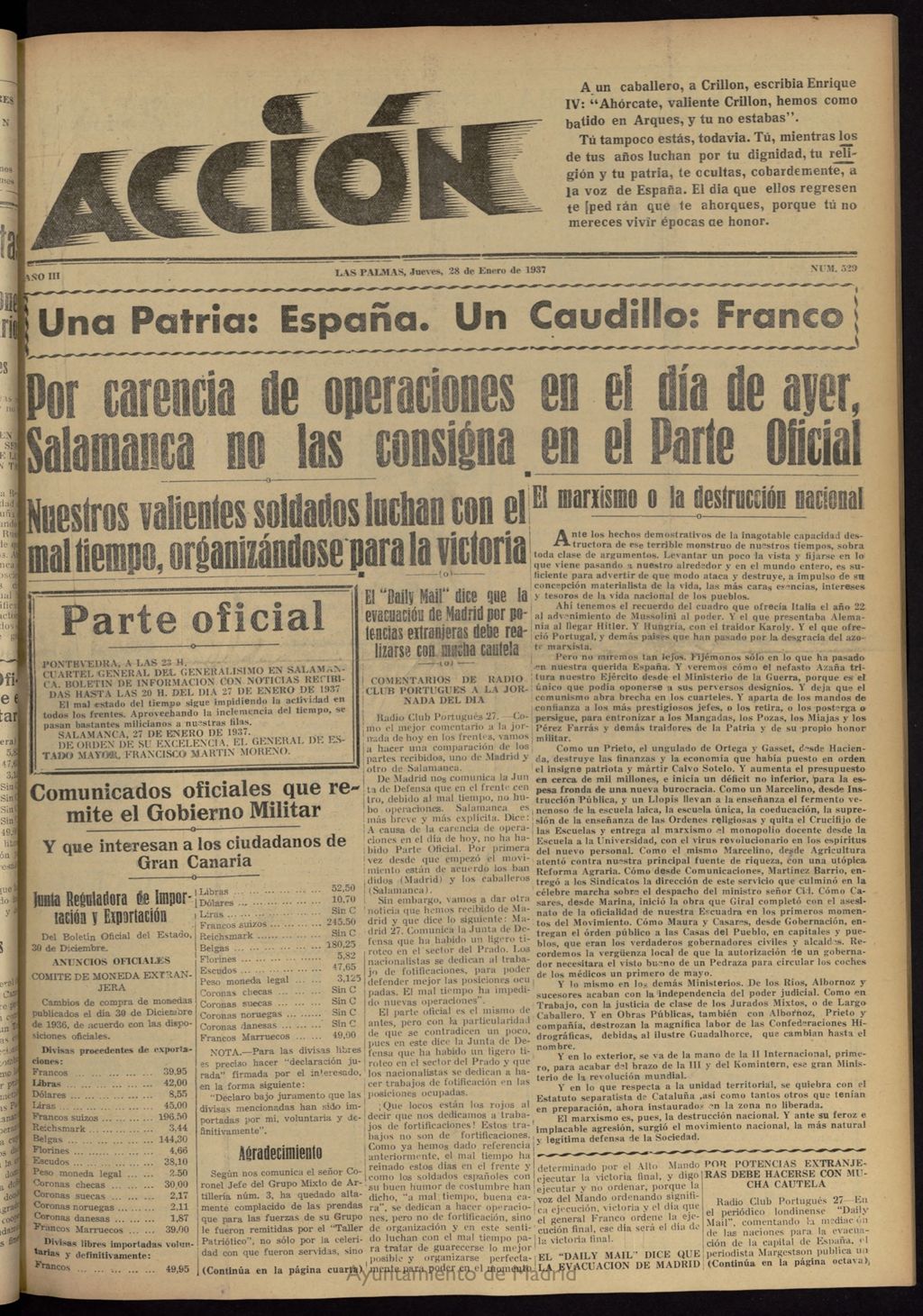 Miniatura de Acción (Las Palmas de Gran Canaria) del 28 de enero de 1937, nº 529