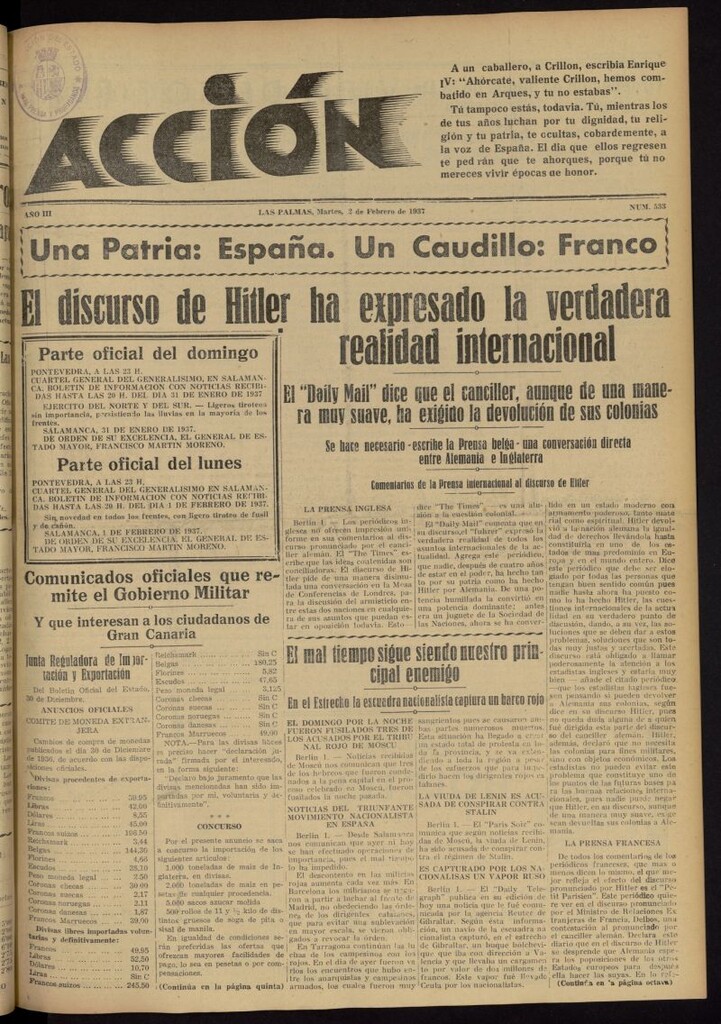 Miniatura de Acción (Las Palmas de Gran Canaria) del 2 de febrero de 1937, nº 533