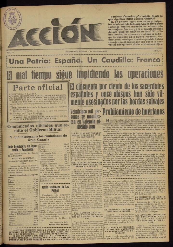 Miniatura de Acción (Las Palmas de Gran Canaria) del 3 de febrero de 1937, nº 534