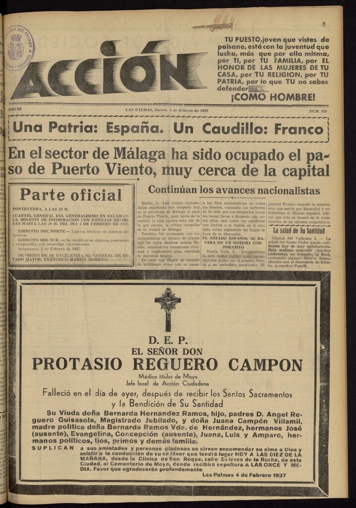 Miniatura de Acción (Las Palmas de Gran Canaria) del 4 de febrero de 1937, nº 535