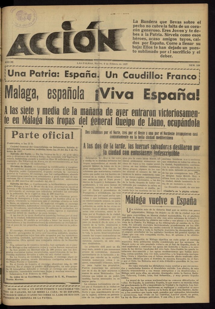 Miniatura de Acción (Las Palmas de Gran Canaria) del 9 de febrero de 1937, nº 539
