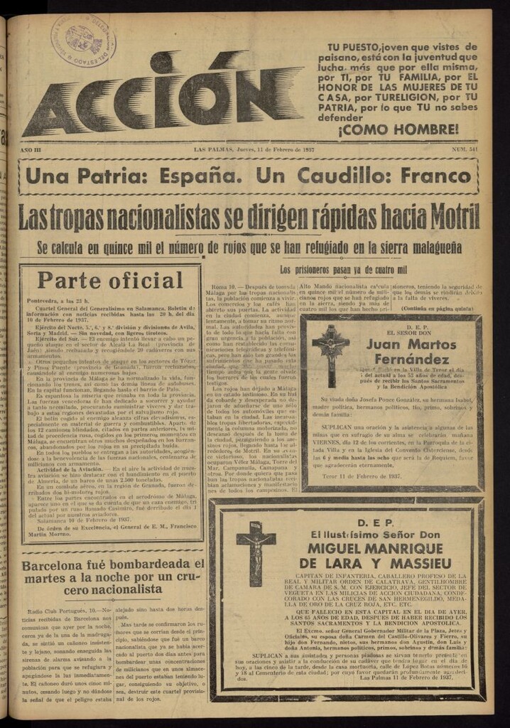 Miniatura de Acción (Las Palmas de Gran Canaria) del 11 de febrero de 1937, nº 541