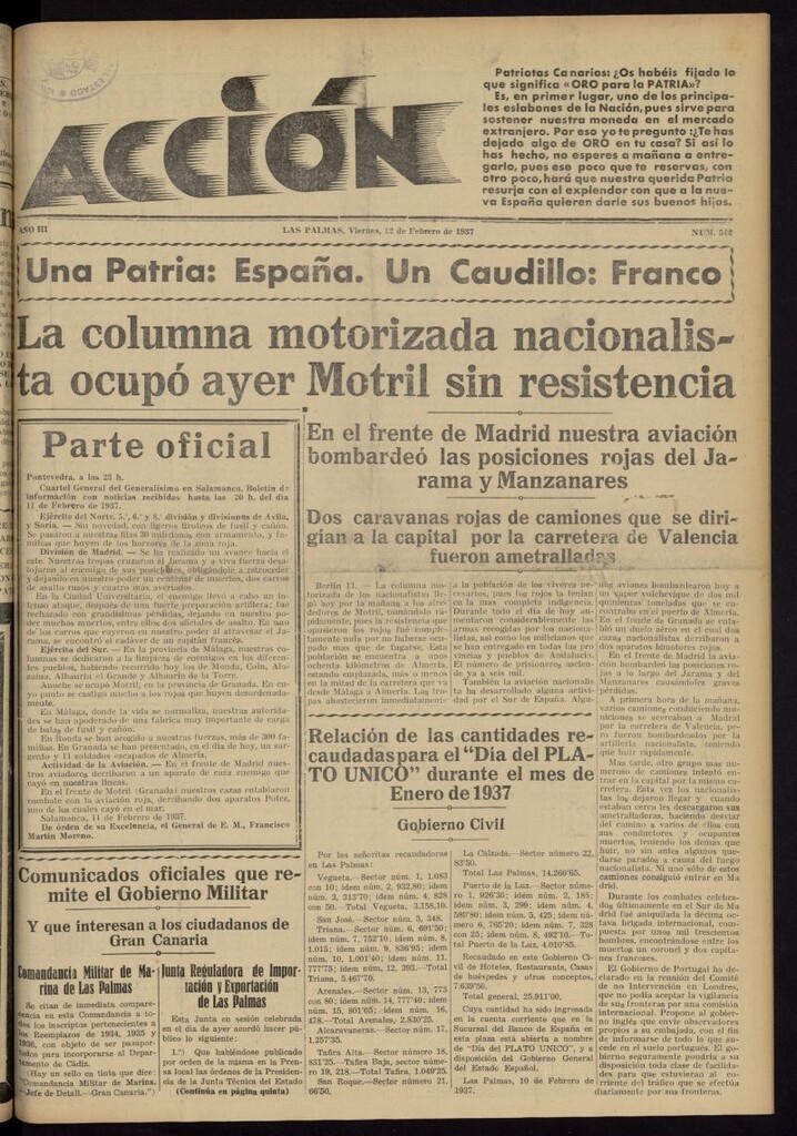 Miniatura de Acción (Las Palmas de Gran Canaria) del 12 de febrero de 1937, nº 542