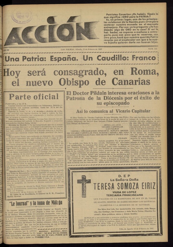 Miniatura de Acción (Las Palmas de Gran Canaria) del 13 de febrero de 1937, nº 543