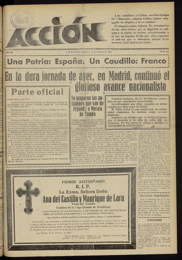 Miniatura de Acción (Las Palmas de Gran Canaria) del 14 de febrero de 1937, nº 544