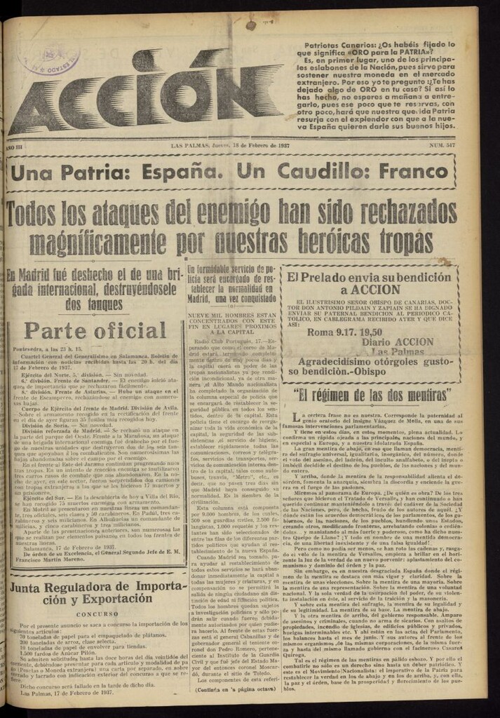 Miniatura de Acción (Las Palmas de Gran Canaria) del 18 de febrero de 1937, nº 547