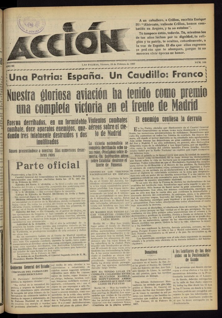 Miniatura de Acción (Las Palmas de Gran Canaria) del 19 de febrero de 1937, nº 548